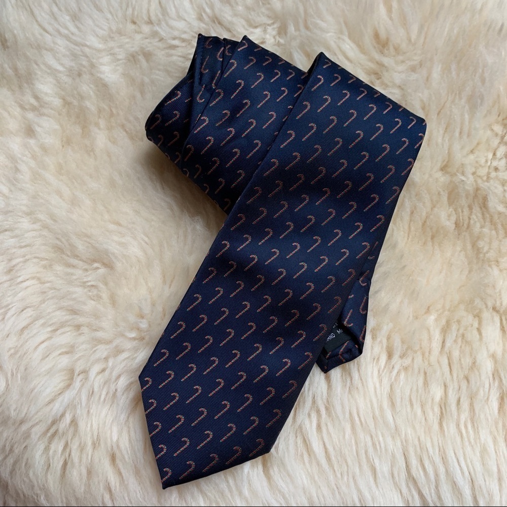 Beau Brummel Candy Cane Pattern Navy Christmas Tie
